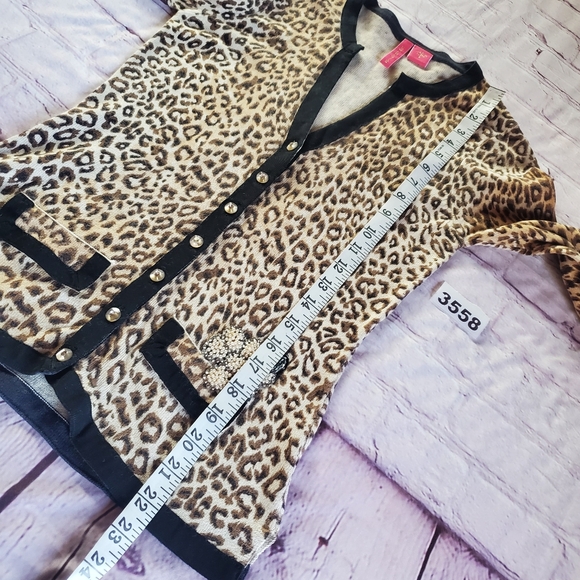 Charlotte Tarantola Leopard Print Embellished Cardigan Sweater Silk Angora Small - Picture 10 of 11